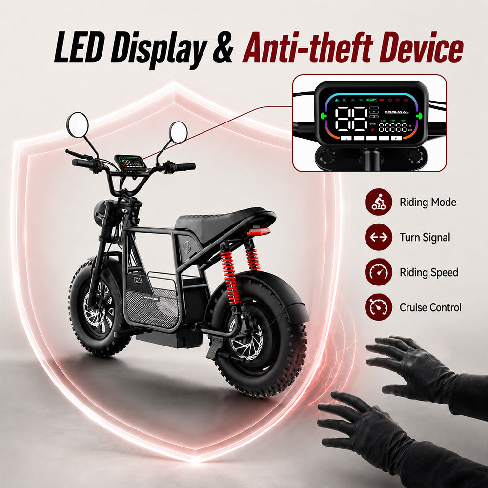 Electric scooter with LED display and anti-theft device features on a white background - windhorse d1
